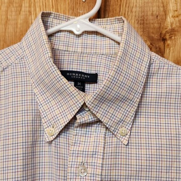 Burberry London Long Sleeve Button Down Preppy Shirt, Medium, Blue & White Plaid - Picture 2 of 9